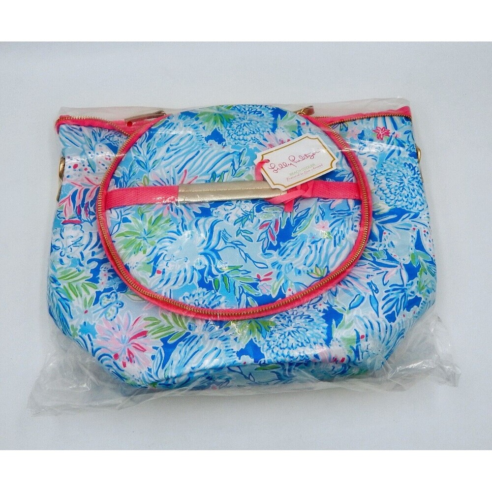 Lilly Pulitzer Beach Cooler Bag Insulated Tote Canvas 193204 Blue Pink NWT